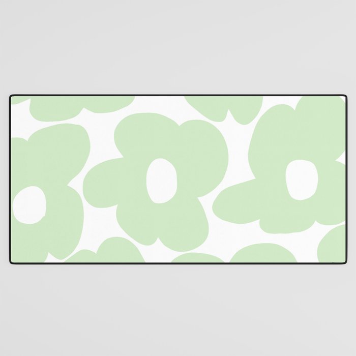 Large Baby Green Retro Flowers White Background #decor #society6 #buyart Desk Mat Gallery Image 3