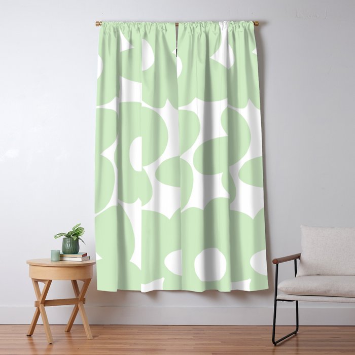 Large Baby Green Retro Flowers White Background #decor #society6 #buyart Window Curtain Gallery Image 5
