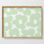 Large Baby Green Retro Flowers White Background #decor #society6 #buyart Serving Tray Gallery Image 1
