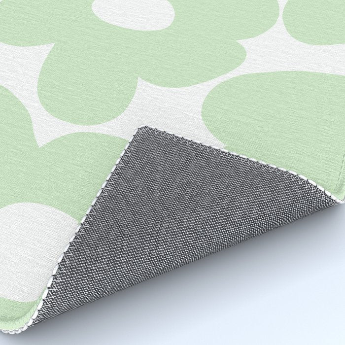 Large Baby Green Retro Flowers White Background #decor #society6 #buyart Rug Gallery Image 4
