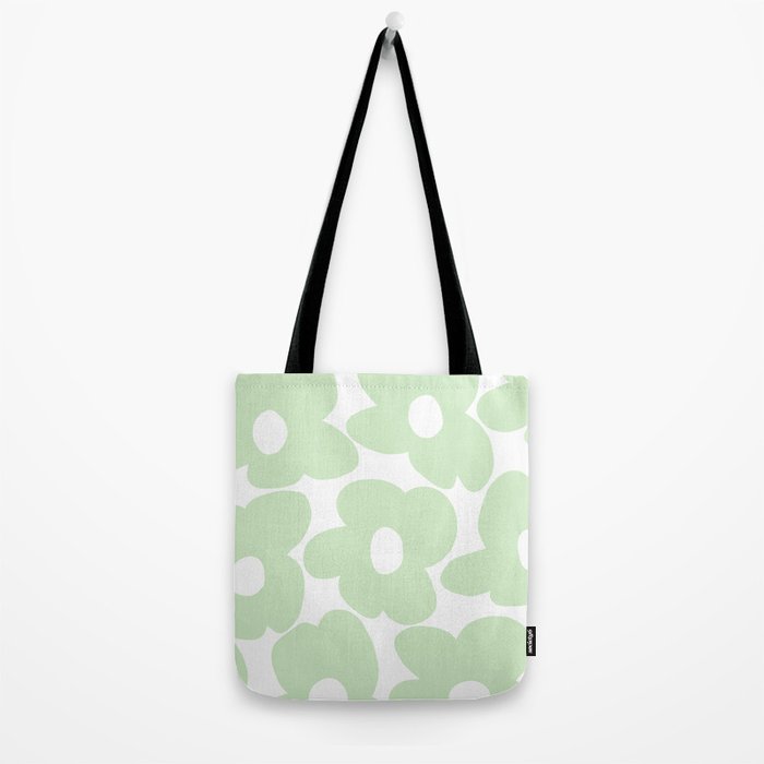 Large Baby Green Retro Flowers White Background #decor #society6 #buyart Tote Bag Gallery Image 2