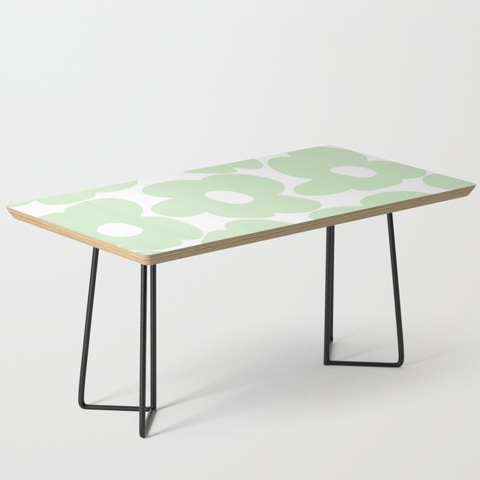 Large Baby Green Retro Flowers White Background #decor #society6 #buyart Coffee Table Gallery Image 1