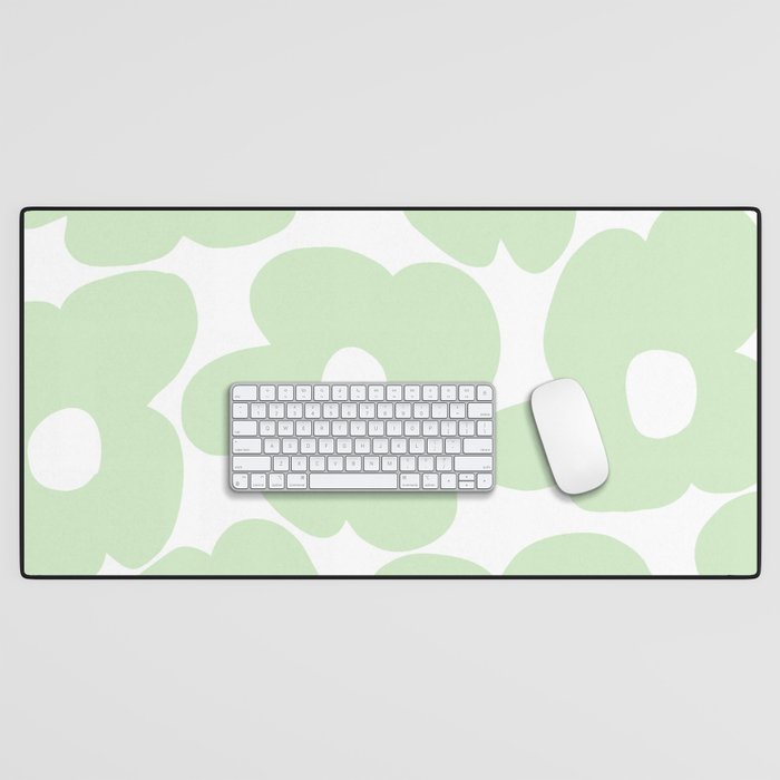 Large Baby Green Retro Flowers White Background #decor #society6 #buyart Desk Mat Gallery Image 1