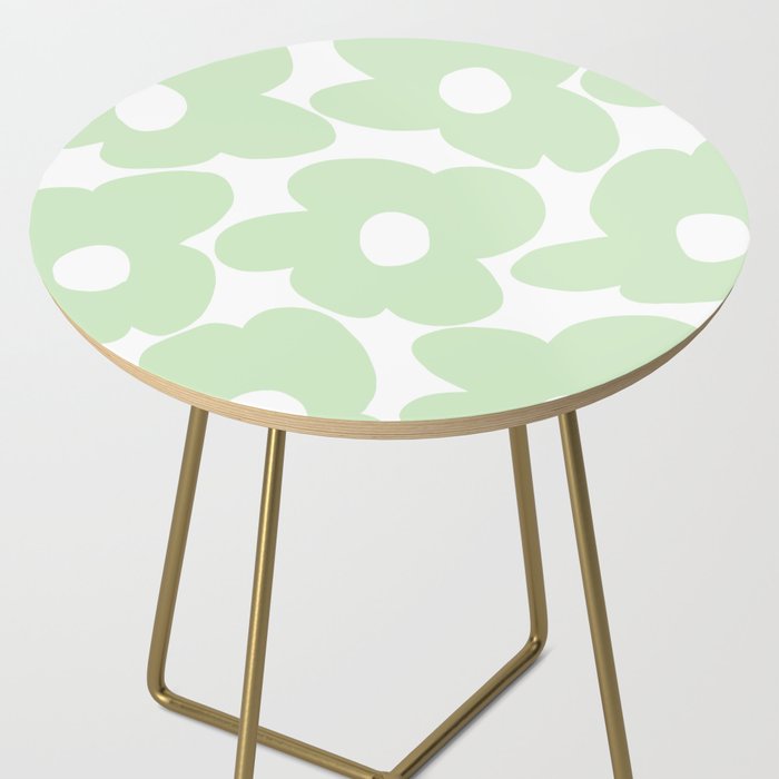Large Baby Green Retro Flowers White Background #decor #society6 #buyart Side Table Gallery Image 2