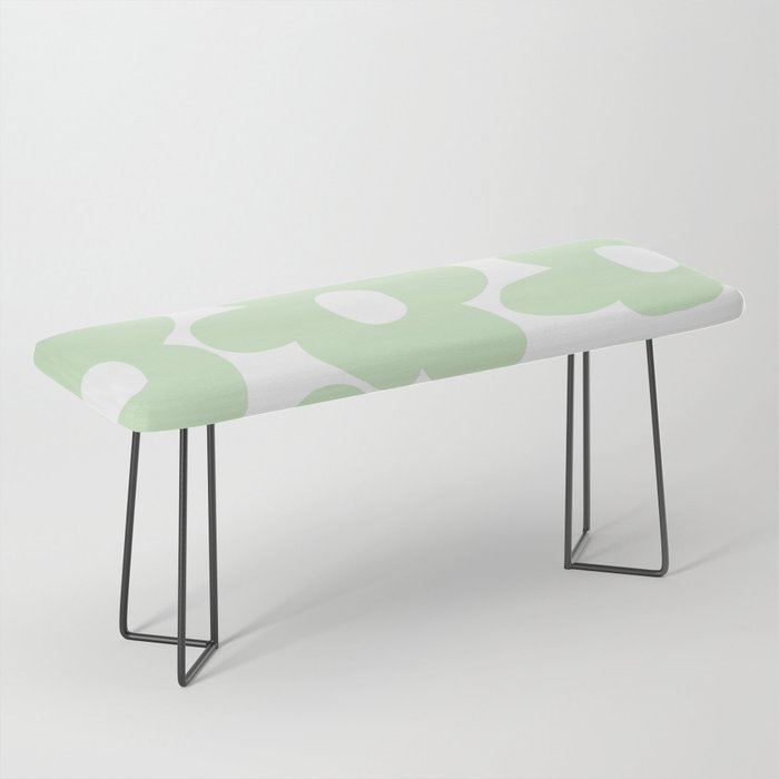Large Baby Green Retro Flowers White Background #decor #society6 #buyart Bench Gallery Image 1