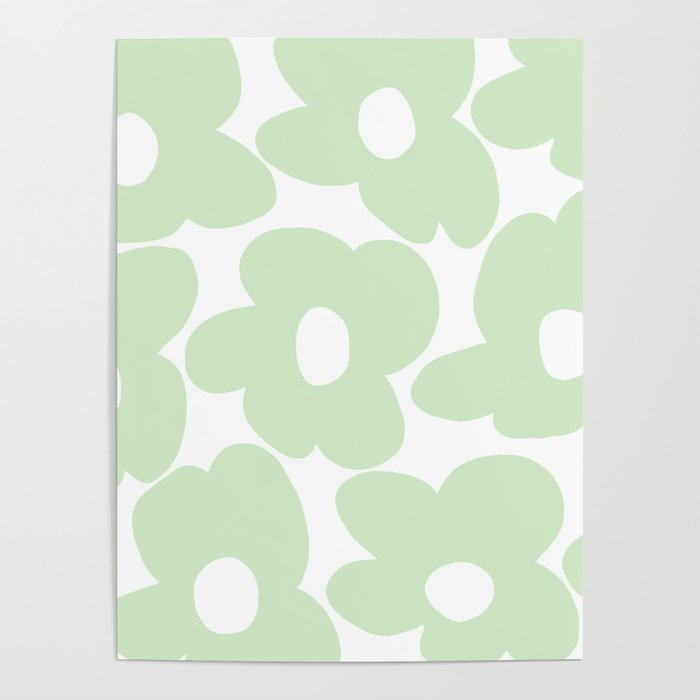 Large Baby Green Retro Flowers White Background #decor #society6 #buyart Poster Gallery Image 4