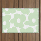 Large Baby Green Retro Flowers White Background #decor #society6 #buyart Outdoor Rug Gallery Image 1