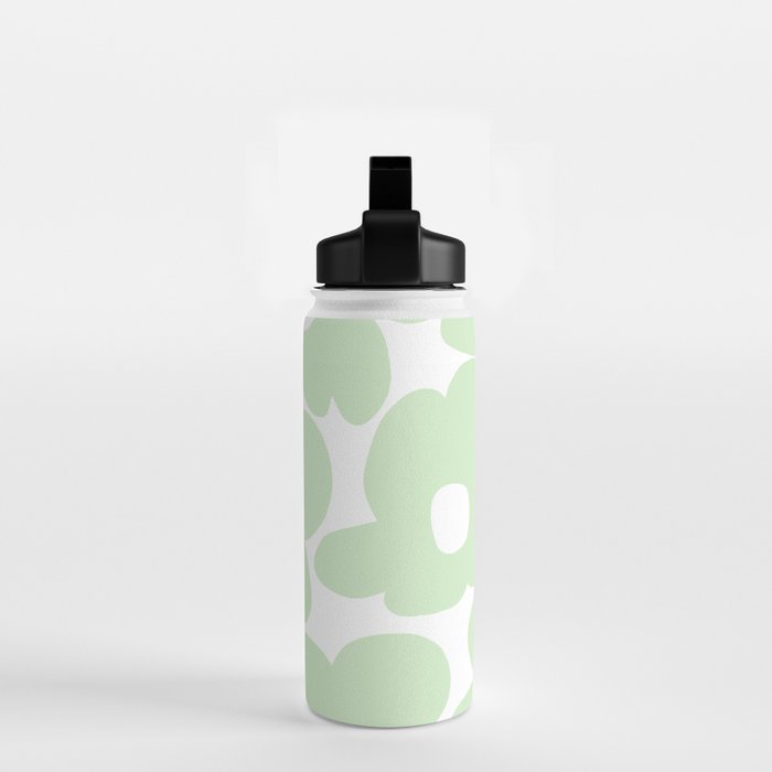 Large Baby Green Retro Flowers White Background #decor #society6 #buyart Water Bottle Gallery Image 2
