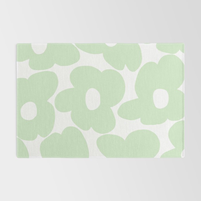 Large Baby Green Retro Flowers White Background #decor #society6 #buyart Rug Gallery Image 2