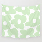 Large Baby Green Retro Flowers White Background #decor #society6 #buyart Wall Tapestry Gallery Image 4