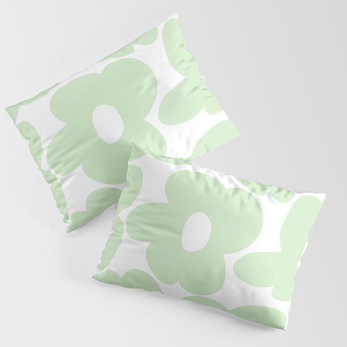 Large Baby Green Retro Flowers White Background #decor #society6 #buyart Pillow Sham Gallery Image 3