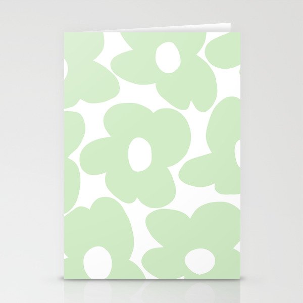 Large Baby Green Retro Flowers White Background #decor #society6 #buyart Stationery Card Gallery Image 2