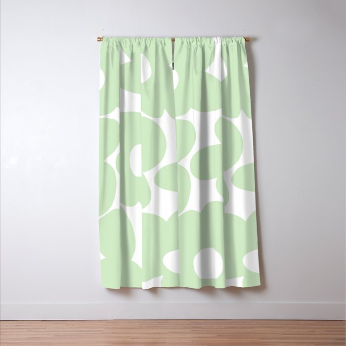 Large Baby Green Retro Flowers White Background #decor #society6 #buyart Window Curtain Gallery Image 3