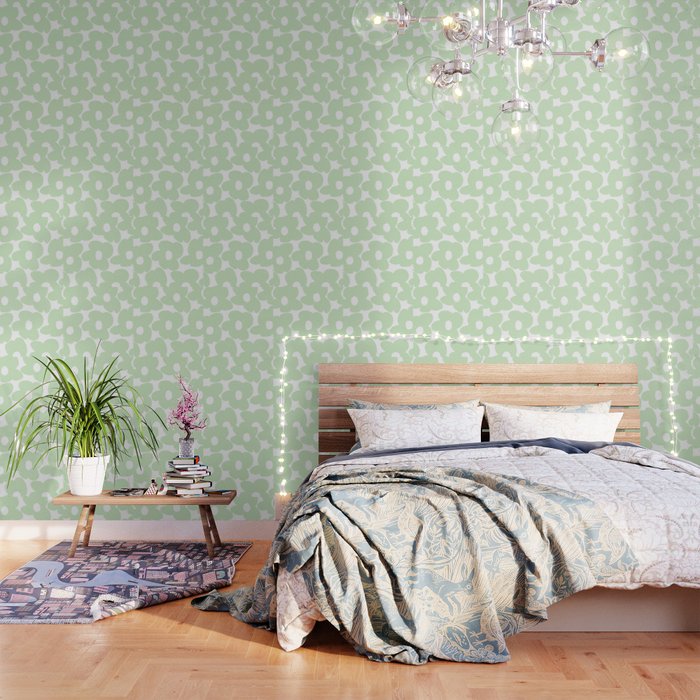 Large Baby Green Retro Flowers White Background #decor #society6 #buyart Wallpaper Gallery Image 1