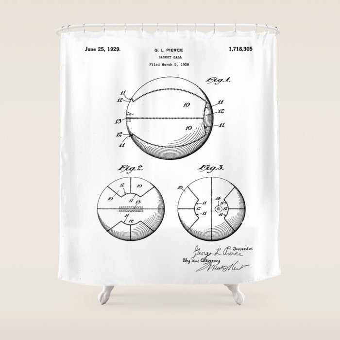 Basketball Patent - Sports Fan Team Coach Art - White Shower Curtain Gallery Image 1