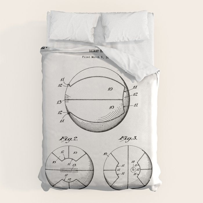Basketball Patent - Sports Fan Team Coach Art - White Duvet Cover Gallery Image 6
