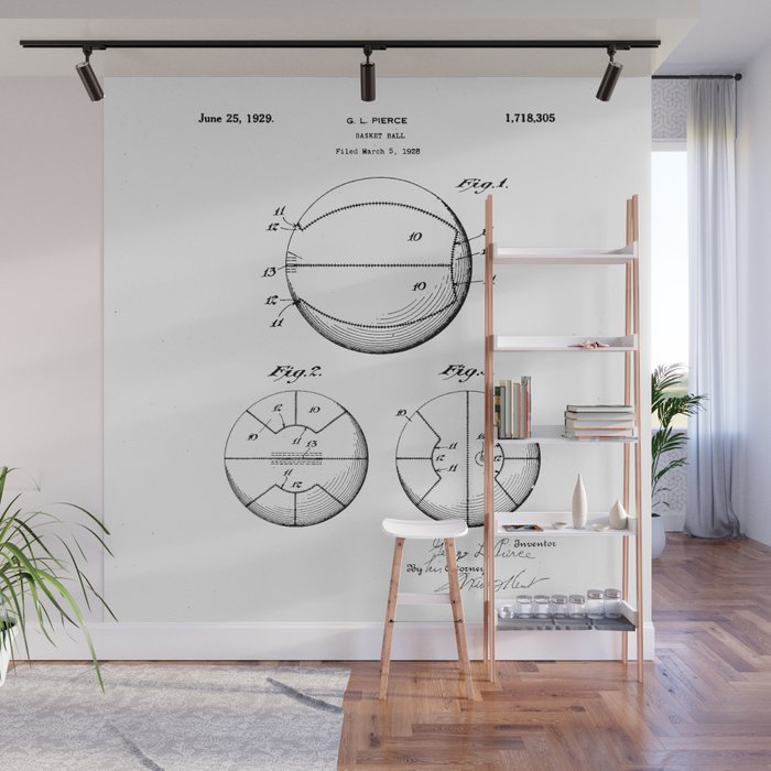Basketball Patent - Sports Fan Team Coach Art - White Wall Mural Gallery Image 1