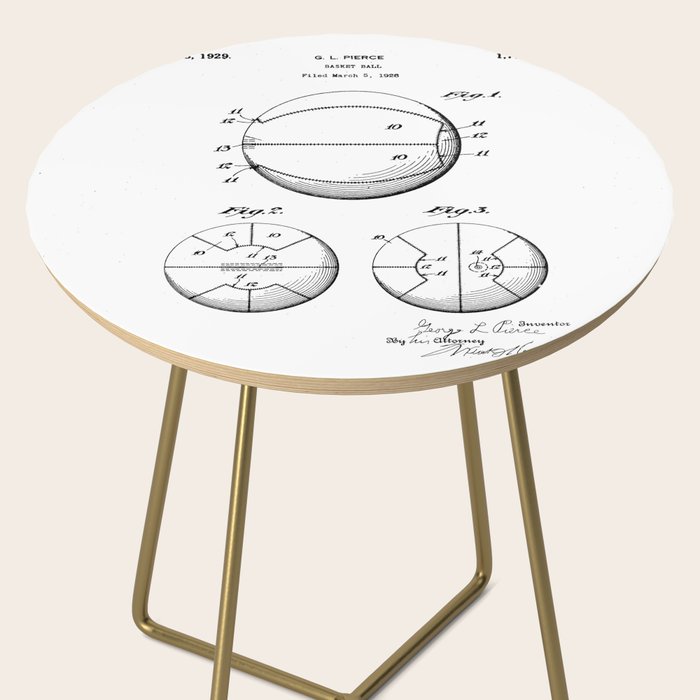 Basketball Patent - Sports Fan Team Coach Art - White Side Table Gallery Image 2