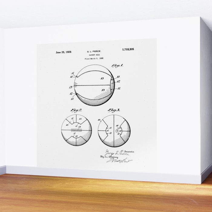 Basketball Patent - Sports Fan Team Coach Art - White Wall Mural Gallery Image 2