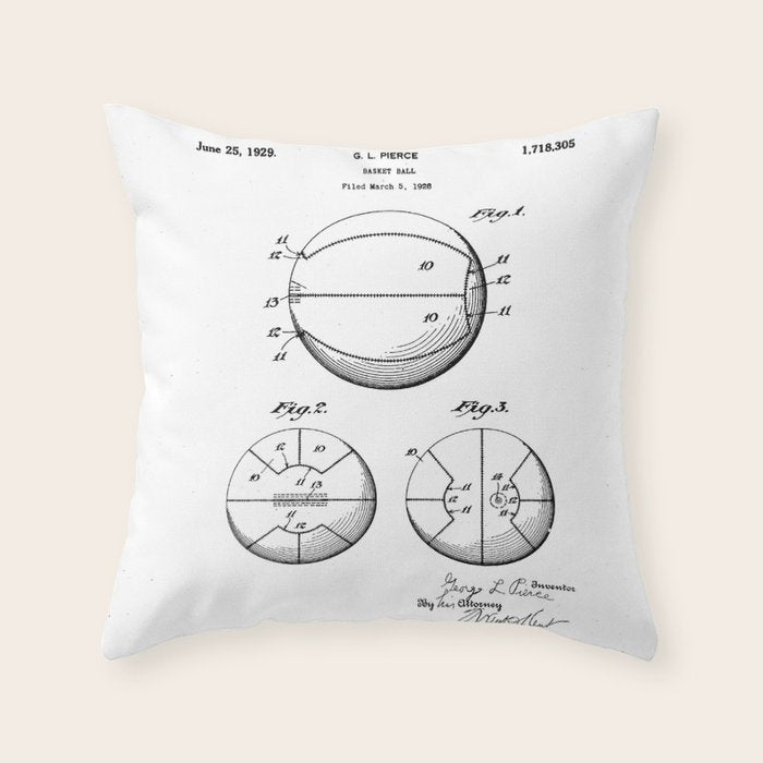 Basketball Patent - Sports Fan Team Coach Art - White Throw Pillow Gallery Image 6