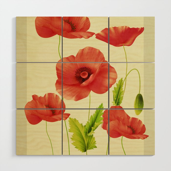 Red Poppies 3 Wood Wall Art Gallery Image 1