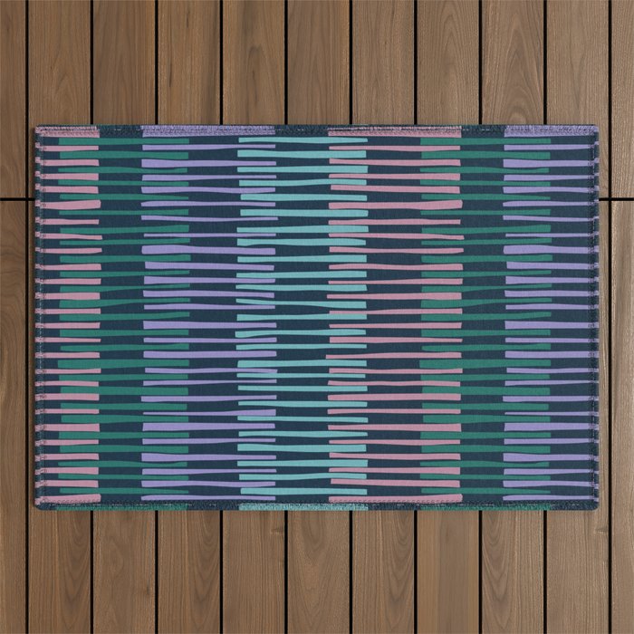 Block print geometrics stripes dark blue Outdoor Rug Gallery Image 1