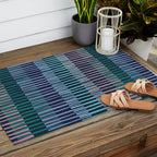 Block print geometrics stripes dark blue Outdoor Rug Gallery Image 2