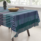 Block print geometrics stripes dark blue Tablecloth Gallery Image 3