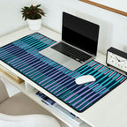 Block print geometrics stripes dark blue Desk Mat Gallery Image 2