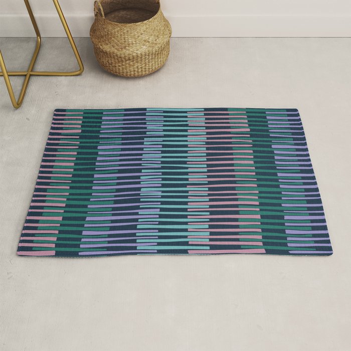 Block print geometrics stripes dark blue Rug Gallery Image 1