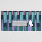 Block print geometrics stripes dark blue Desk Mat Gallery Image 1