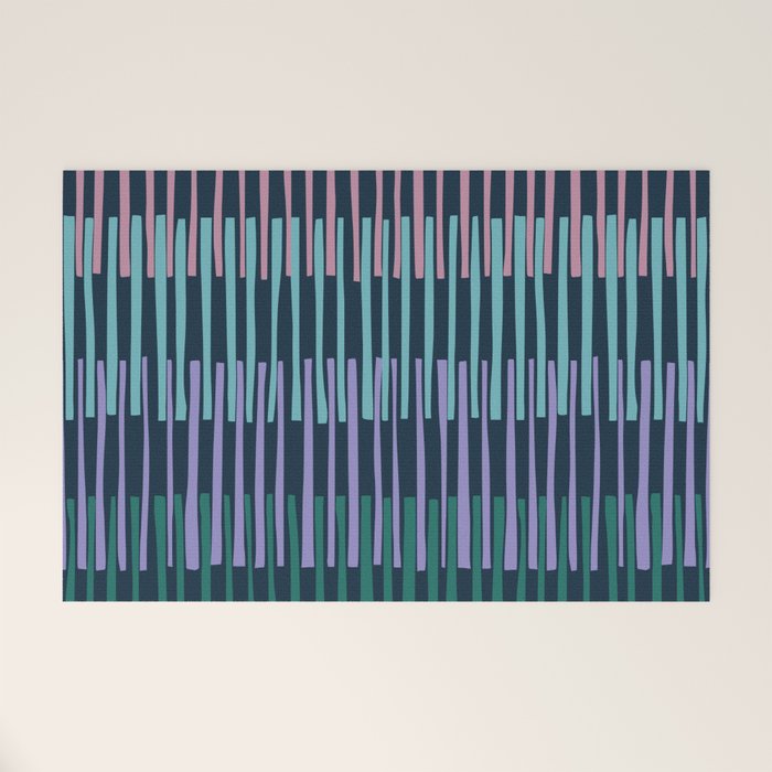 Block print geometrics stripes dark blue Welcome Mat Gallery Image 1