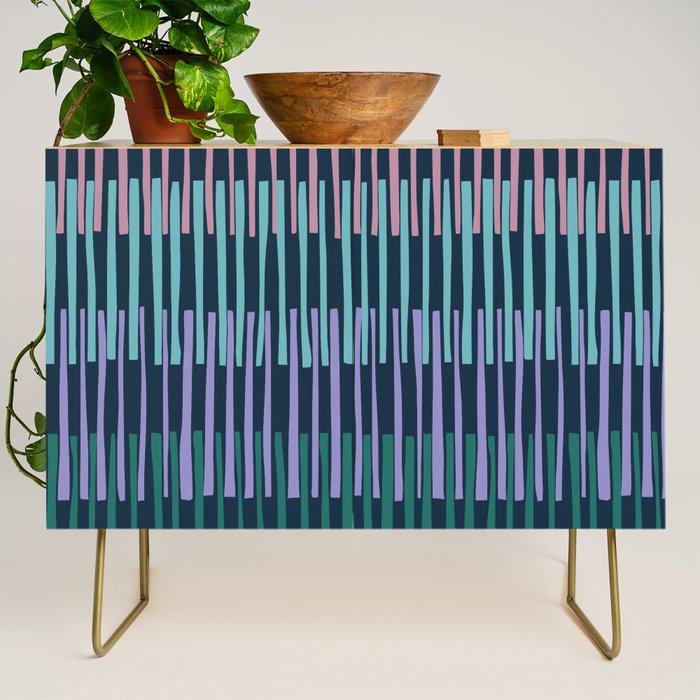 Block print geometrics stripes dark blue Credenza Gallery Image 1