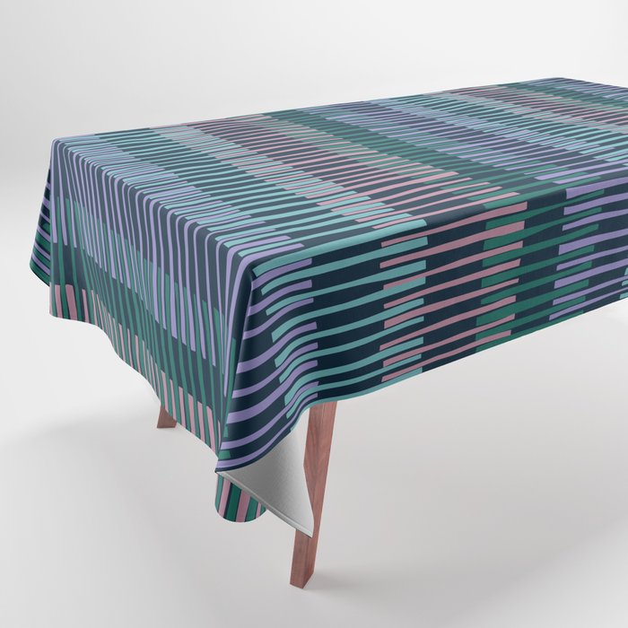 Block print geometrics stripes dark blue Tablecloth Gallery Image 1