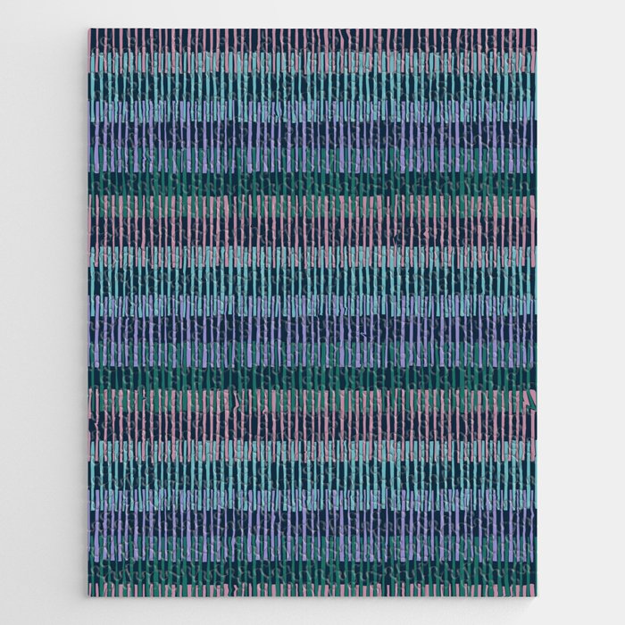 Block print geometrics stripes dark blue Jigsaw Puzzle Gallery Image 1
