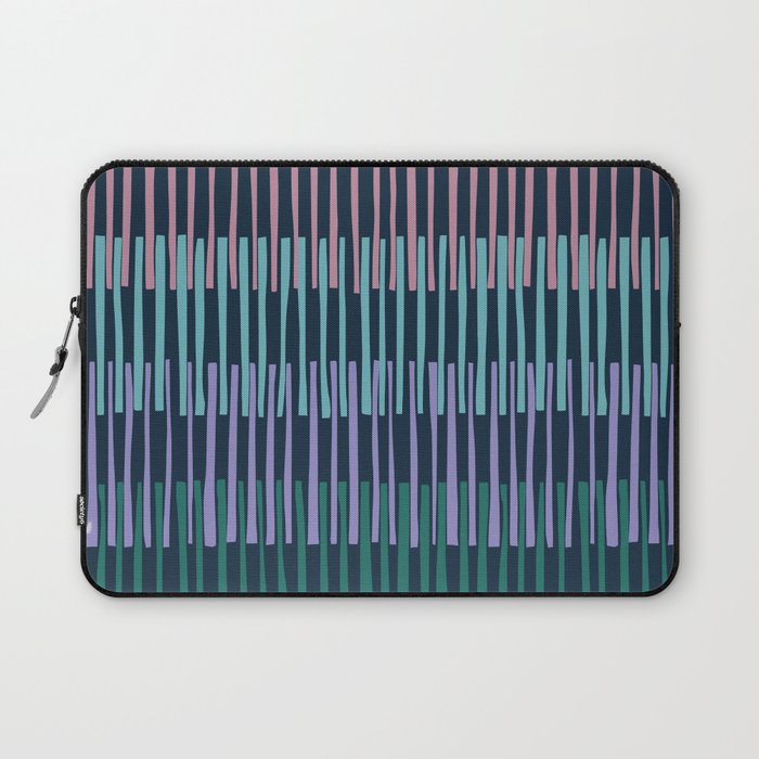 Block print geometrics stripes dark blue Laptop Sleeve Gallery Image 1