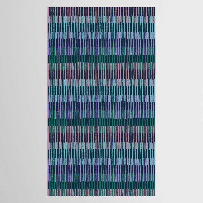 Block print geometrics stripes dark blue Tablecloth Gallery Image 2