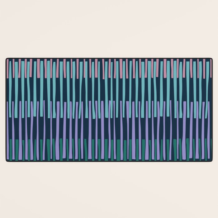 Block print geometrics stripes dark blue Desk Mat Gallery Image 3