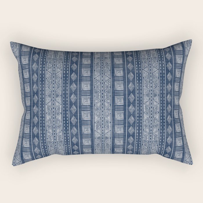 Mudcloth Inspired Navy Blue Small Scale Pattern Rectangular Pillow Gallery Image 2