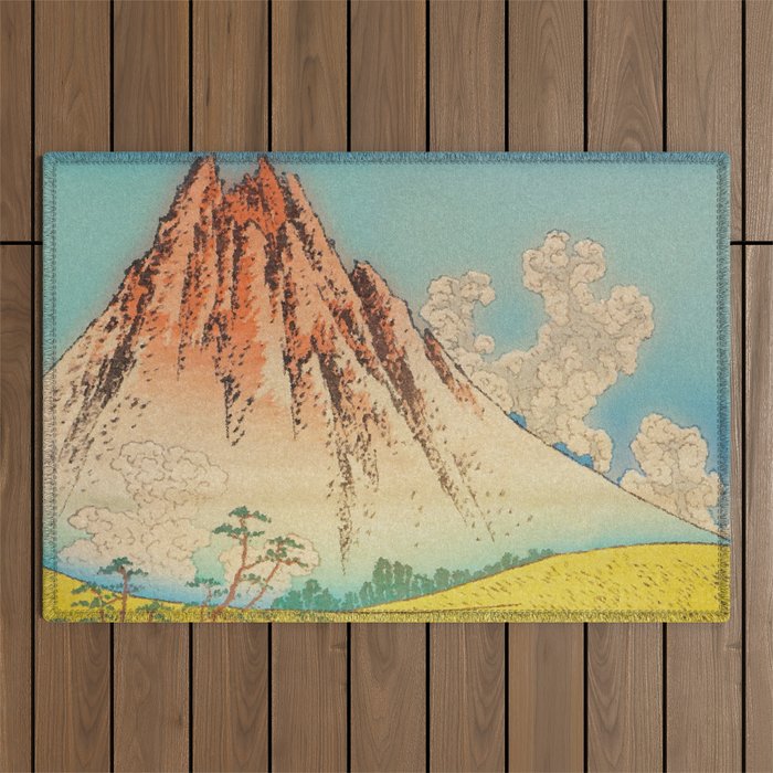 Greeting Kaneda - Mountain  Nature Landscape in Yellow, Orange and Blue Outdoor Rug Gallery Image 1
