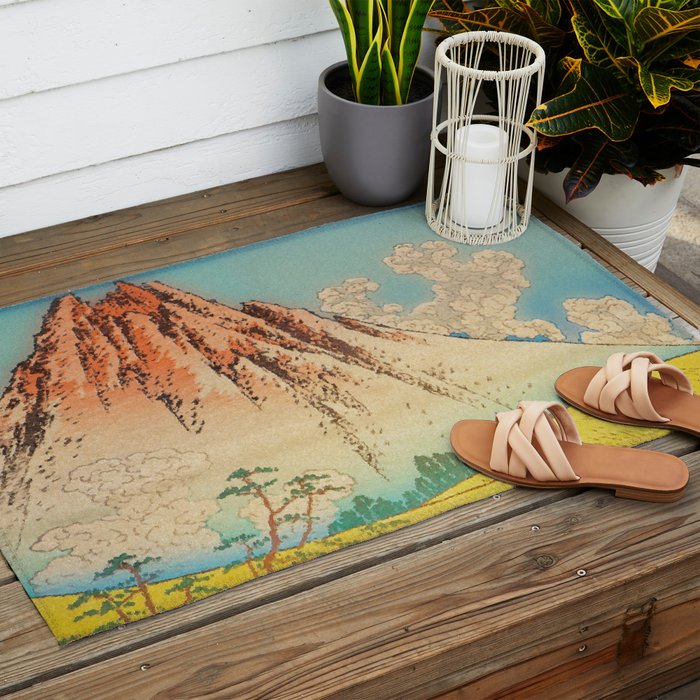 Greeting Kaneda - Mountain  Nature Landscape in Yellow, Orange and Blue Outdoor Rug Gallery Image 2