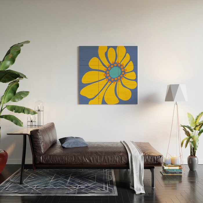 Groovy Yellow Flower Wood Wall Art Gallery Image 2