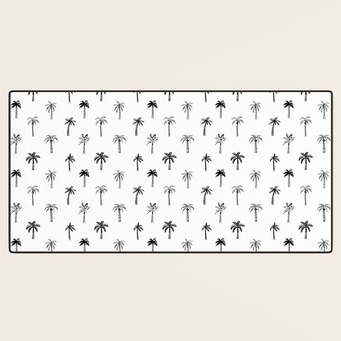 Black and white palm tree beach doodle pattern Desk Mat Gallery Image 3