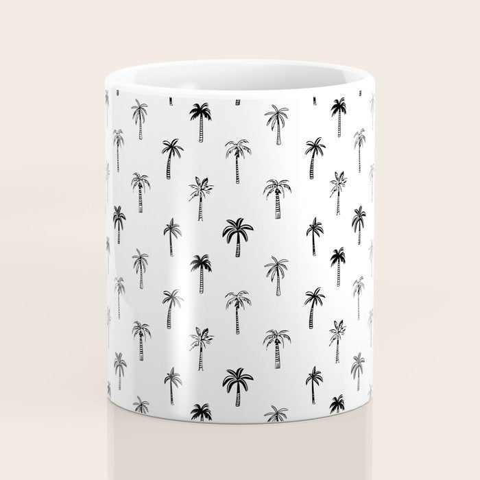 Black and white palm tree beach doodle pattern Coffee Mug Gallery Image 4