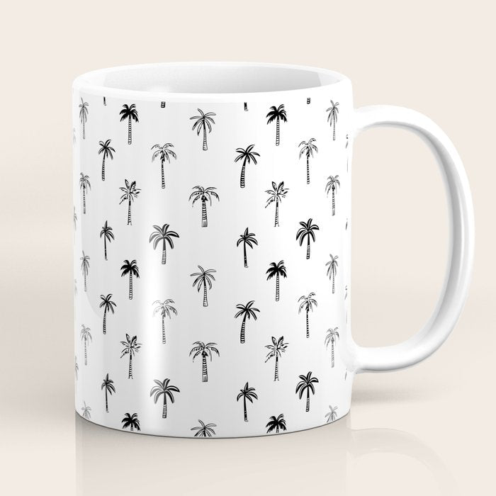 Black and white palm tree beach doodle pattern Coffee Mug Gallery Image 1