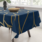 Floral Prints, Line Art, Navy Blue and Gold Tablecloth Gallery Image 3