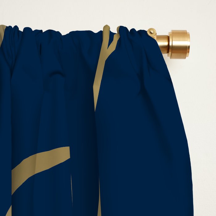 Floral Prints, Line Art, Navy Blue and Gold Window Curtain Gallery Image 2