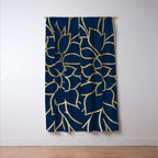 Floral Prints, Line Art, Navy Blue and Gold Window Curtain Gallery Image 3