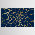 Floral Prints, Line Art, Navy Blue and Gold Tablecloth Gallery Image 2