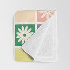 Retro Colorful Flower Checker Tiles Throw Blanket Gallery Image 3